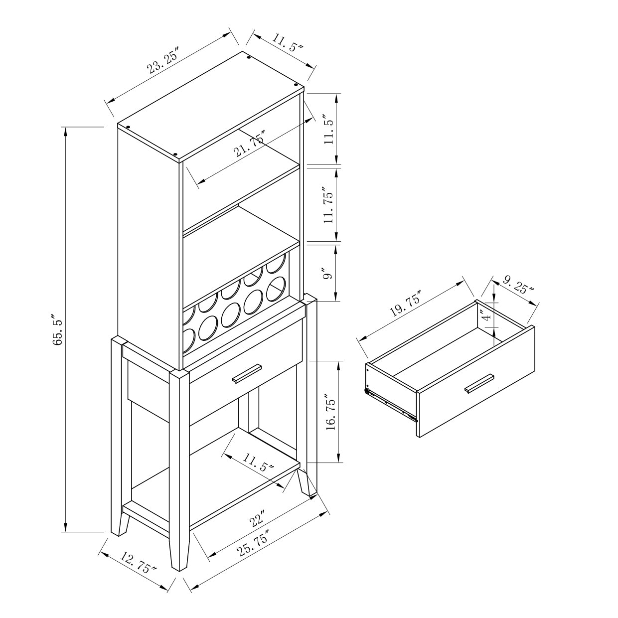 Wine Bar Cabinet, Kitchen Storage Cabinet With Drawer And Open Shelves, Distressed Grey Grey Particle Board