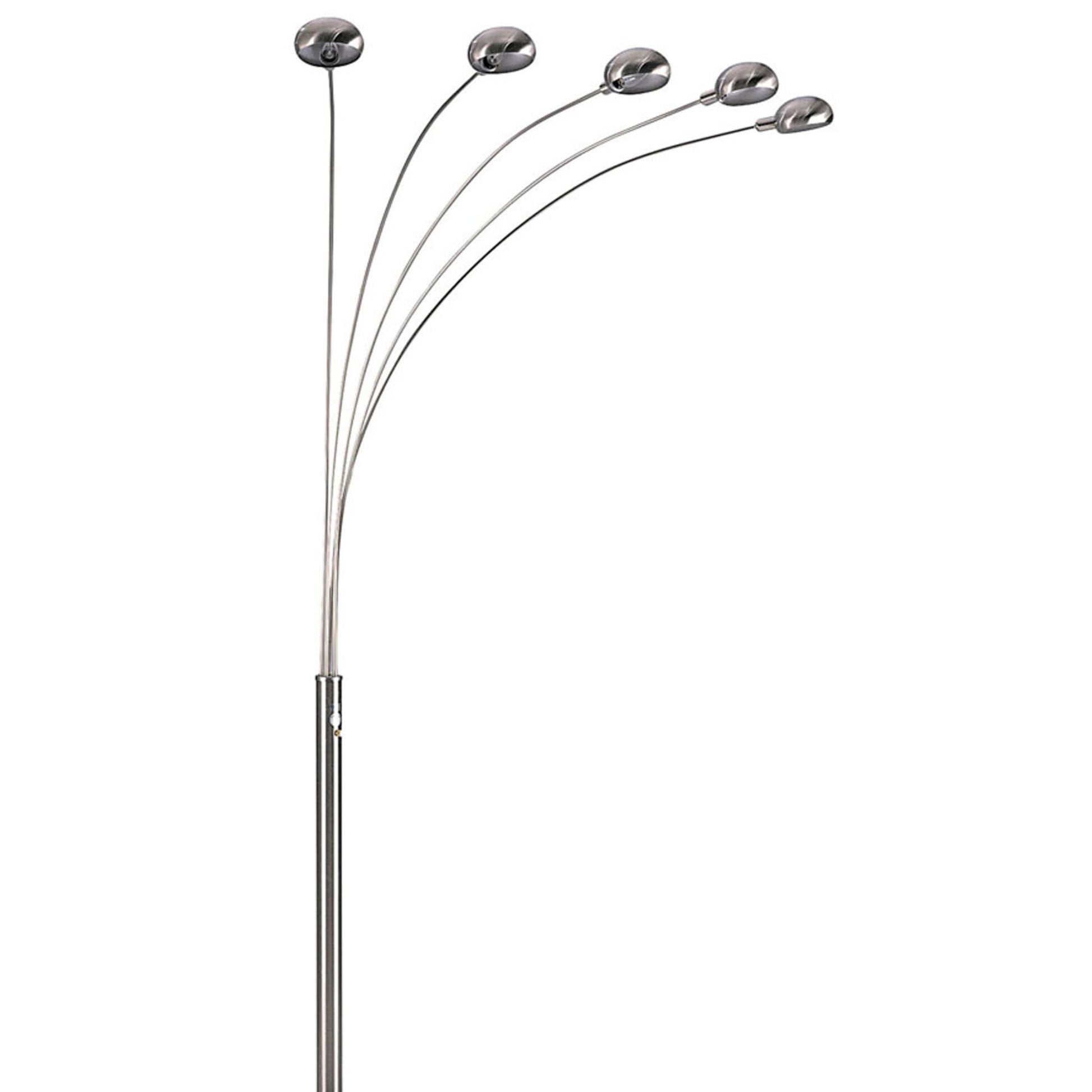 84" Tall Metal Floor Lamp With Satin Nickel Finish And 5 Adjustable Arch Arms Brushed Nickel Metal