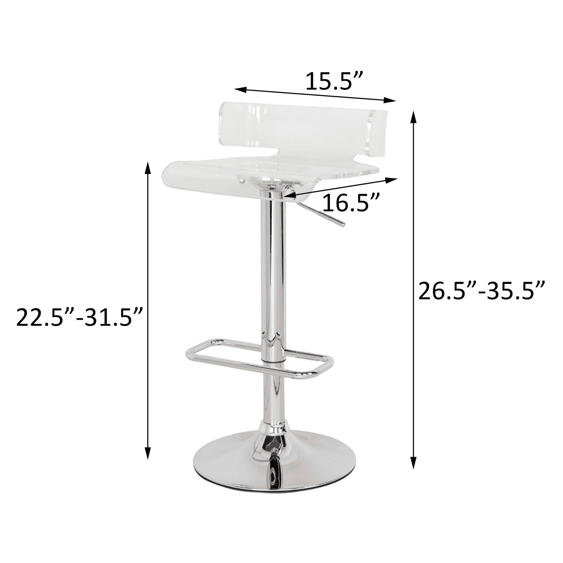 Clear And Chrome Adjustable Swivel Stool Silver Clear Bar Stools & Counter Stools Modern Swivel Plastic Metal