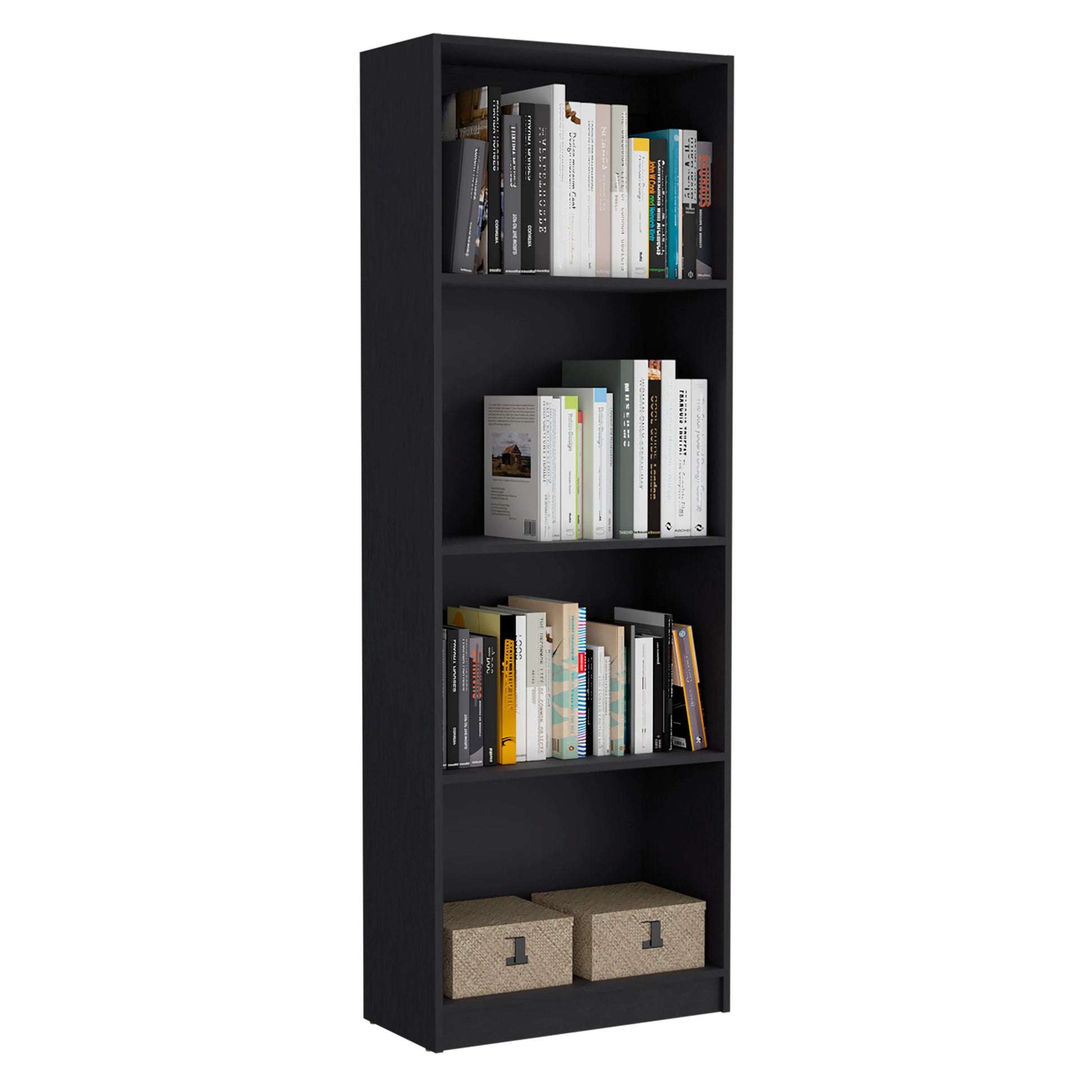 Black Tier Storage Shelves Bookcase 4 Black Standard Horizontal Primary Living Space Closed Back Wood Wood