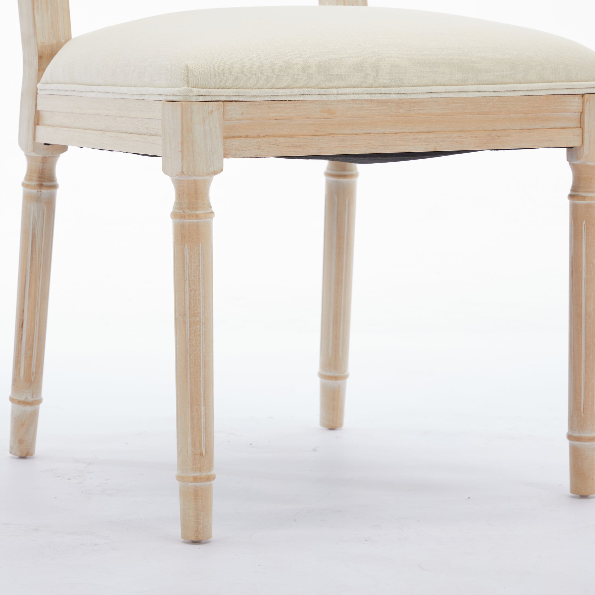 Antique Dining Chairs Linen Fabric Upholstered Wooden Chairs Set Of 2 Cream Fabric