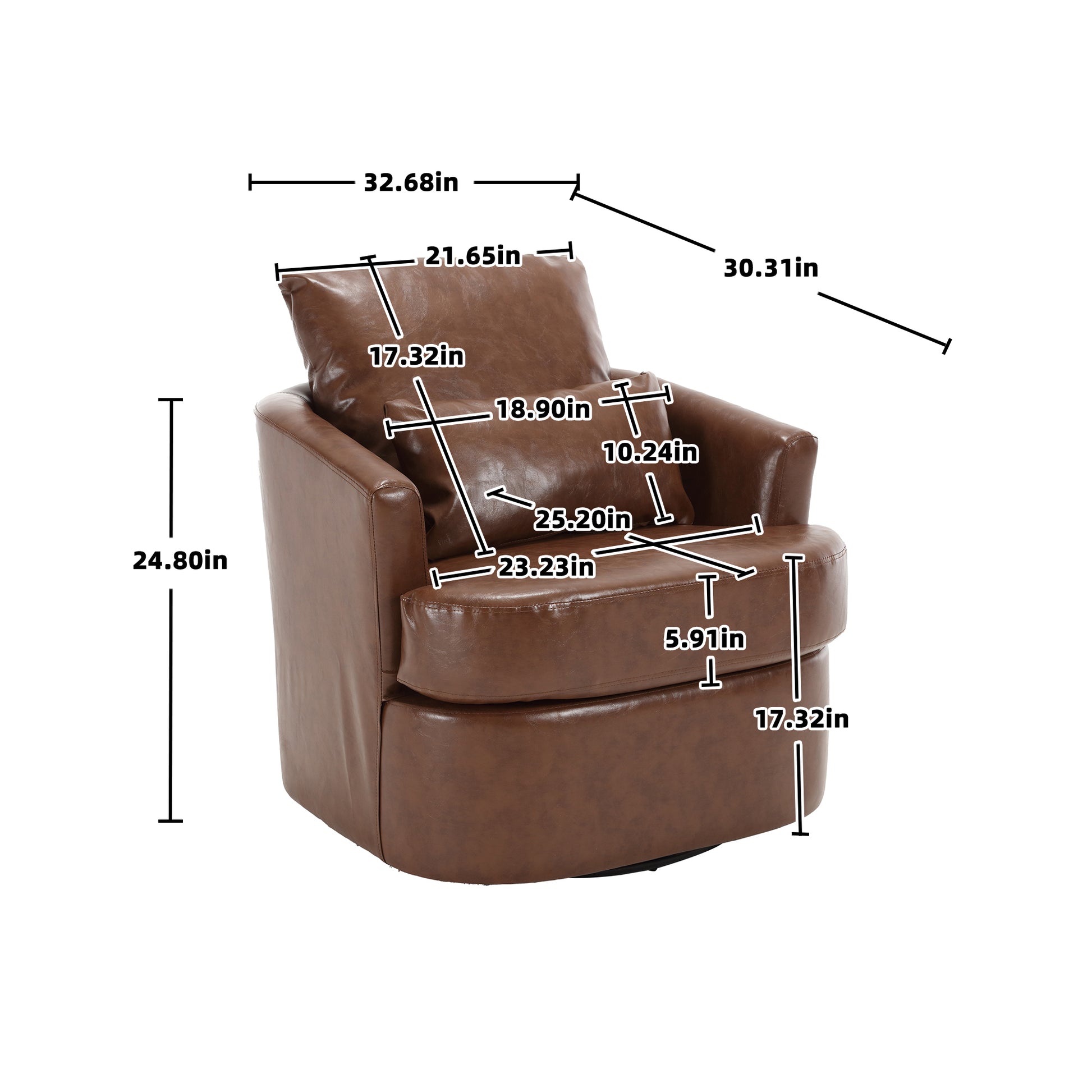 Coolmore Swivel Barrel Chair, Comfy Round Accent Sofa Chair For Living Room, 360 Degree Swivel Barrel Club Chair, Leisure Arm Chair For Nursery, Hotel, Bedroom, Office, Lounge Brown Pu Brown Pu