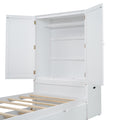 Twin Size Platform Bed With Storage Headboard And Footboard, Pull Out Shelves And Twin Size Trundle, White Box Spring Not Required Twin White Wood Bedroom Bed Frame Solid Wood Mdf