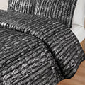 Metallic Print Faux Fur Comforter Set Queen Black Silver Polyester