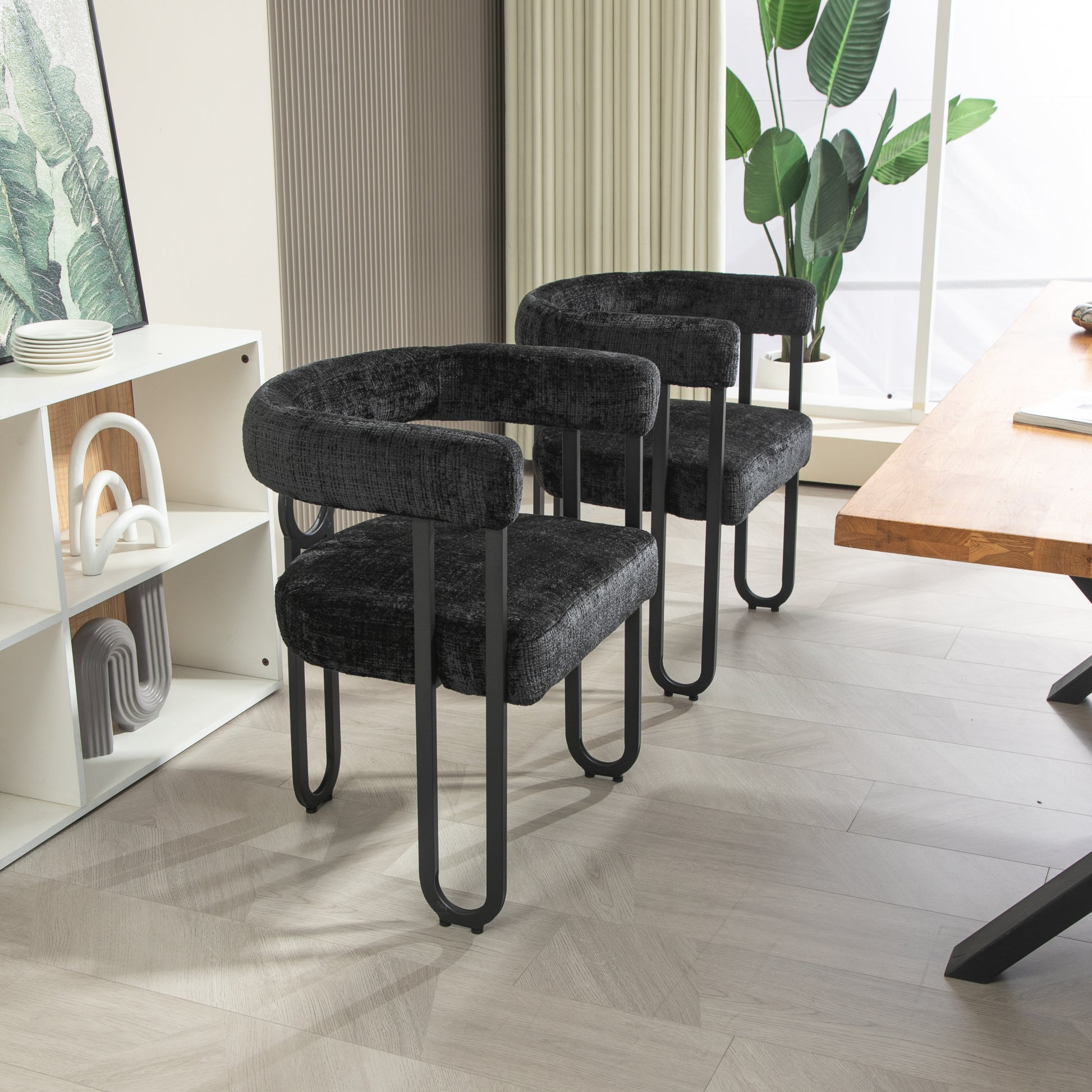 Coolmore Contemporary Designed Velvet Fabric Upholstered Accent Dining Chair Barrel Side Chairs Kitchen Armchair For Living Room Set Of 2 Black Chenille Black Foam Chenille