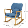 Elegant Solid Wood Rocking Chair With Blue Linen Cushion Blue Fabric