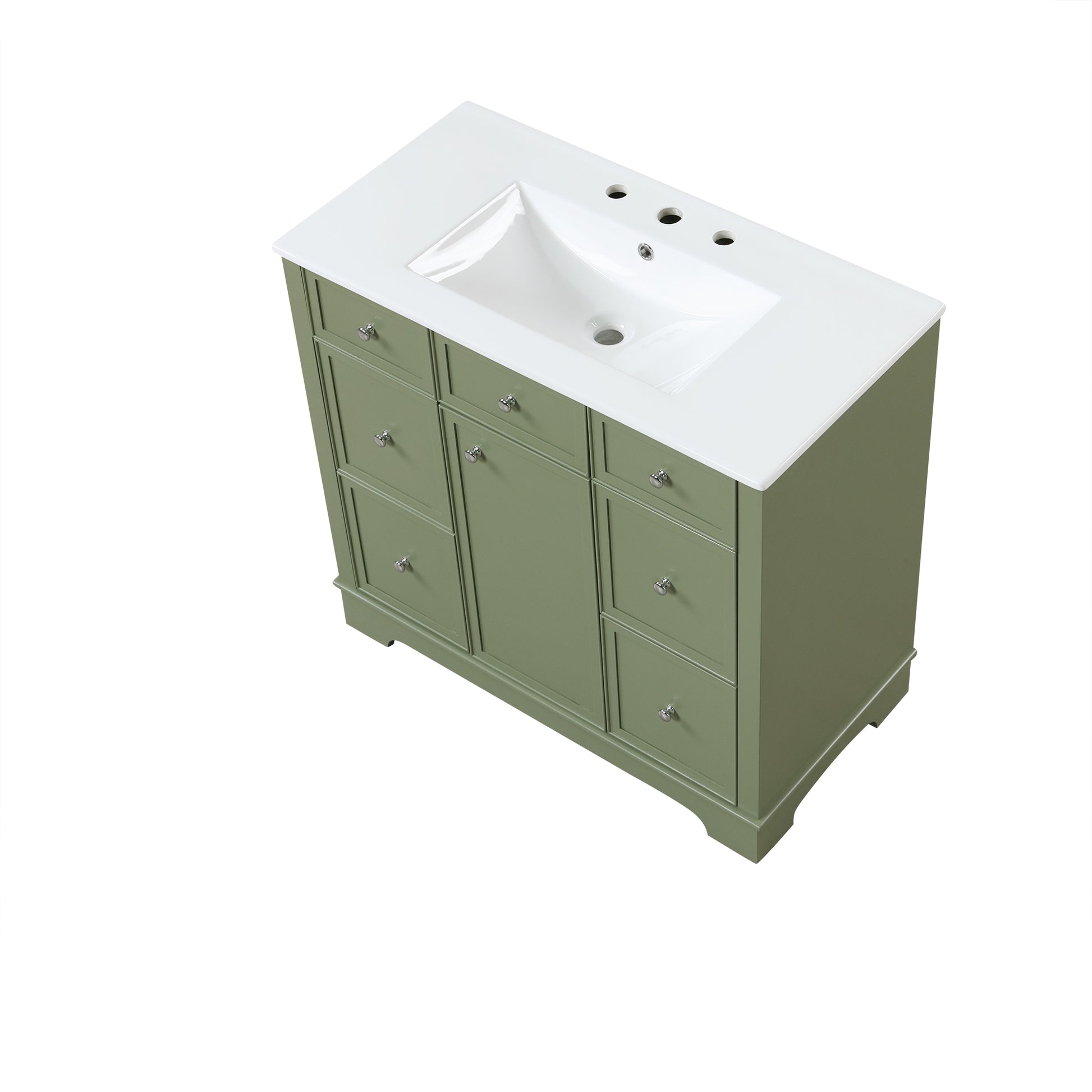 36" Bathroom Vanity With Sink, One Cabinet With Three Drawers And One Flip Drawer, Solid Wood And Mdf Board, Green Green Solid Wood Mdf