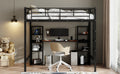 Full Size Metal Loft Bed With Built In Desk And Shelves, Black Brown Box Spring Not Required Full Black Brown Metal Bedroom Mdf Metal