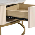31.5 Inch Modern Round Coffee Table With Drawers, Marble Table With Storage, Coffee Table For Living Room White Coffee & End Tables Iron