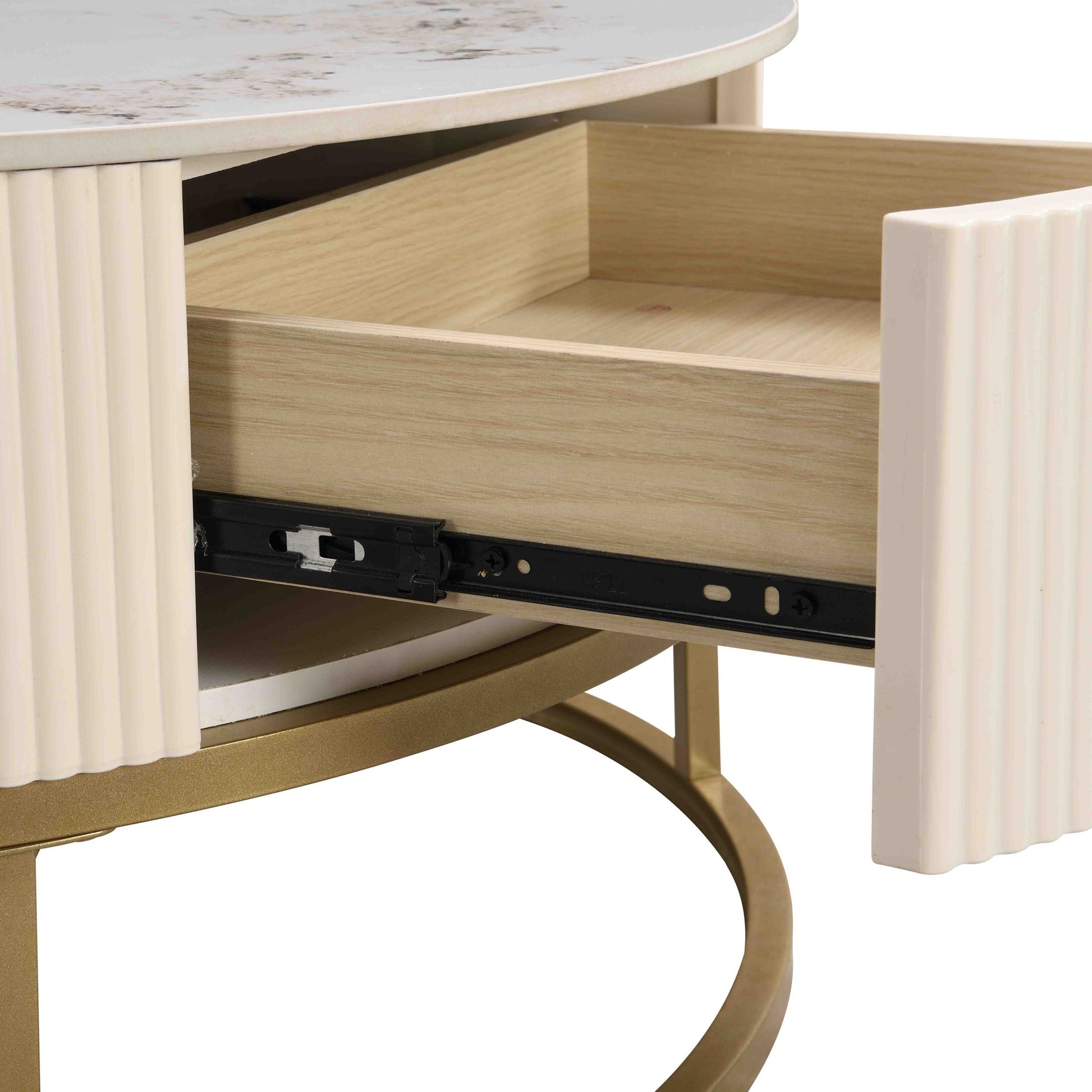 31.5 Inch Modern Round Coffee Table With Drawers, Marble Table With Storage, Coffee Table For Living Room White Coffee & End Tables Iron