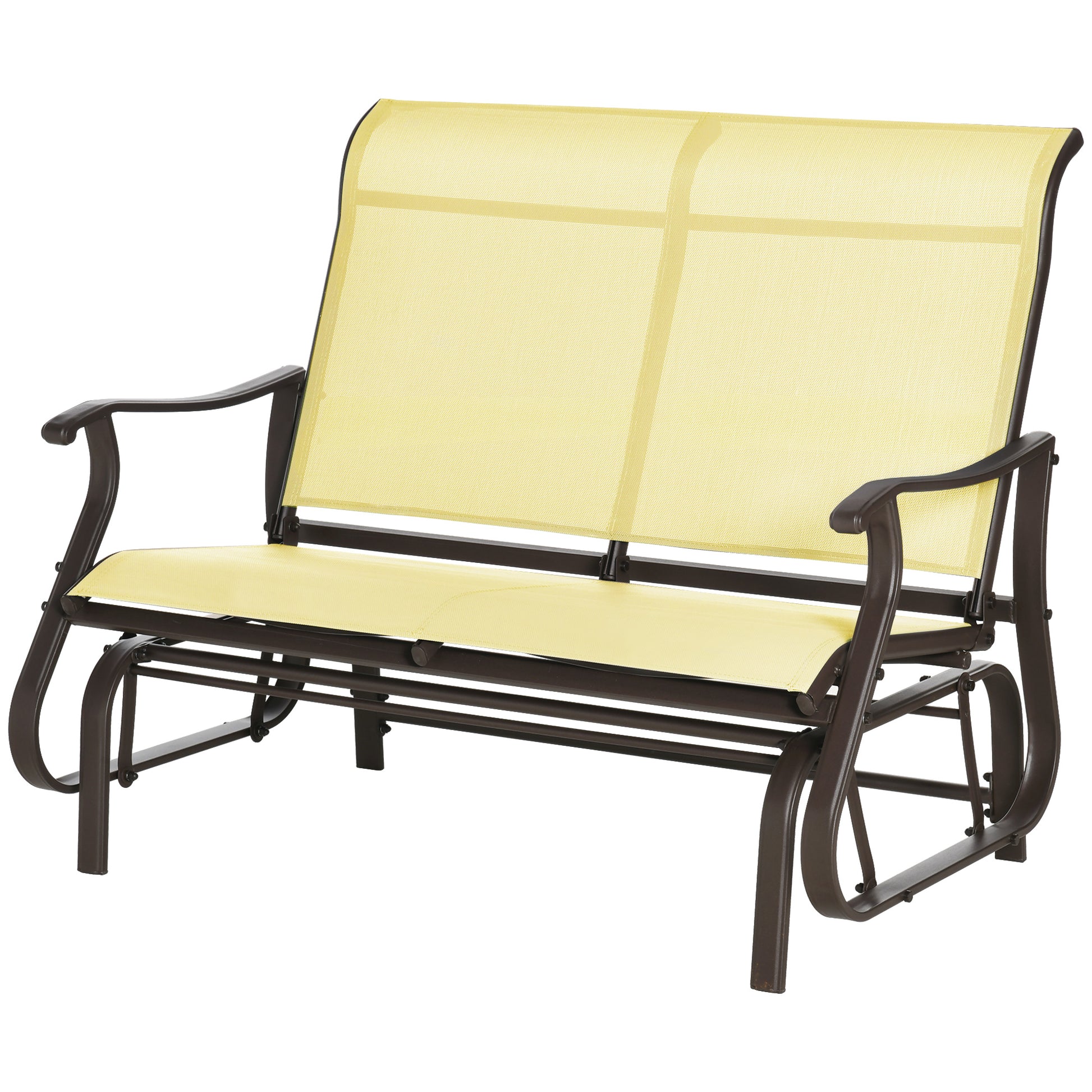 Outsunny 2 Person Outdoor Glider Bench Patio Glider Loveseat Chair With Powder Coated Steel Frame 2 Seats Porch Rocking Glider For Backyard, Lawn, Garden And Porch, Beige Beige Steel