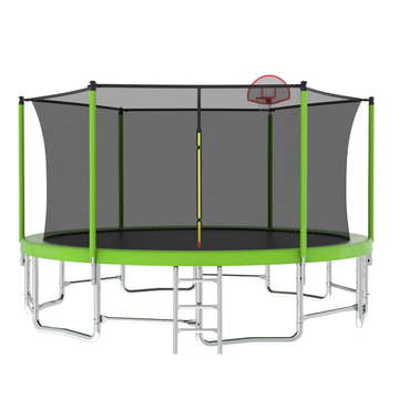 15Ft For Kids Children With Safety Enclosure Net Outdoor Backyards Large Recreational Trampoline Green Metal