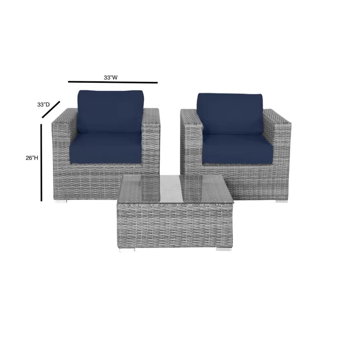 Fully Assembled Rattan Wicker 2 Person Seating Set With Cushions Gray,Grey Mix,Navy Blue Metal,Wicker