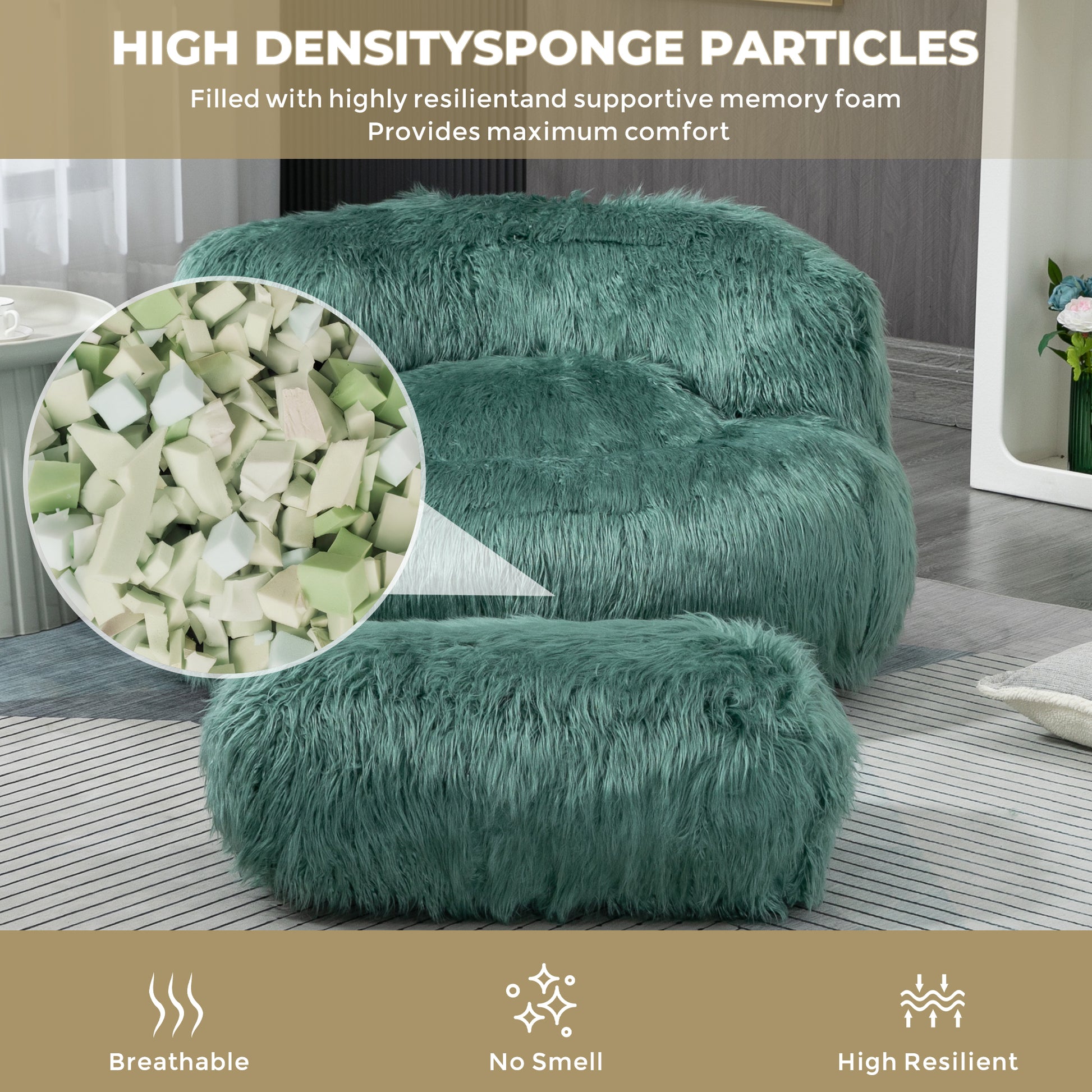 Coolmore Bean Bag Chair, Floor Sofa With Handle,Accent Sofa Chair With Ottoman For Gaming Reading Relaxing Mint Green Mint Green Plush