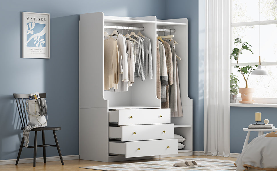 Open Wooden Wardrobe Storage For Bedroom, White White Particle Board