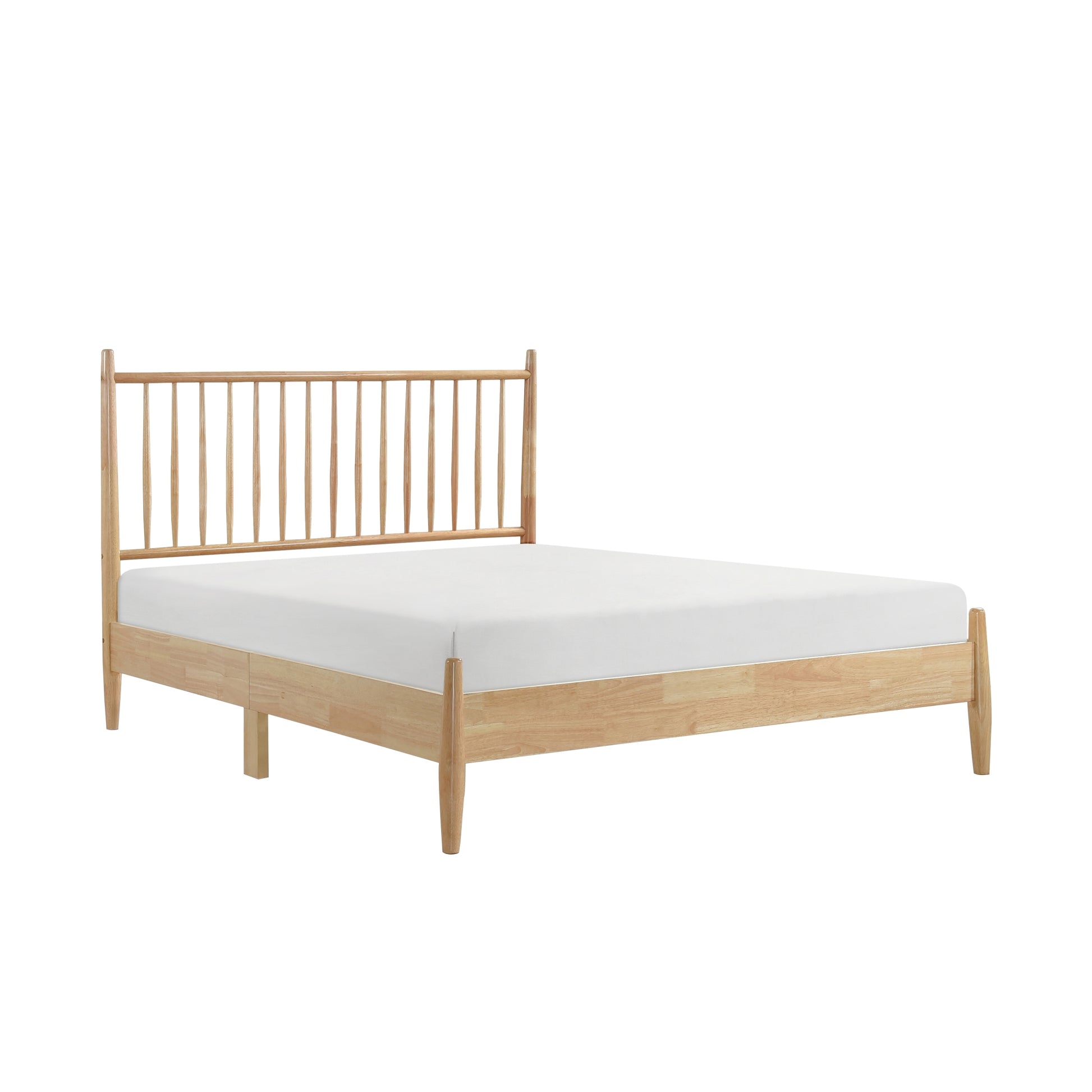 Mid Century Modern Design Full Platform Bed 1Pc Natural Finish Wooden Bedroom Furniture Vertical Slats Headboard, Bed In A Box Box Spring Not Required Full Natural Wood Bedroom Mid Century Modern Slat Beds Wood