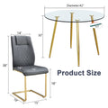 A Modern Minimalist Style Round Transparent Tempered Glass Table With Gold Metal Legs, Paired With 6 Modern Pu Leather High Back Dining Chairs Bring A Luxurious Experience. Gray Seats 6 Glass Metal