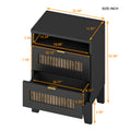 2 Drawer Farmhouse Wooden Nightstand With Wooden Strip Decoration And Metal Handle, Wood Side Table With Storage Cabinet For Bedroom, Black Black Particle Board