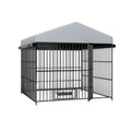 Large Dog Kennel Outdoor Pet Pens Dogs Run Enclosure Animal Hutch Metal Coop Fence With Roof Cover 6.6'L X 6.6'W X 6.4'H Black Gray Outdoor Kennel Modern,Sporty Xxl 91 Lbs Iron