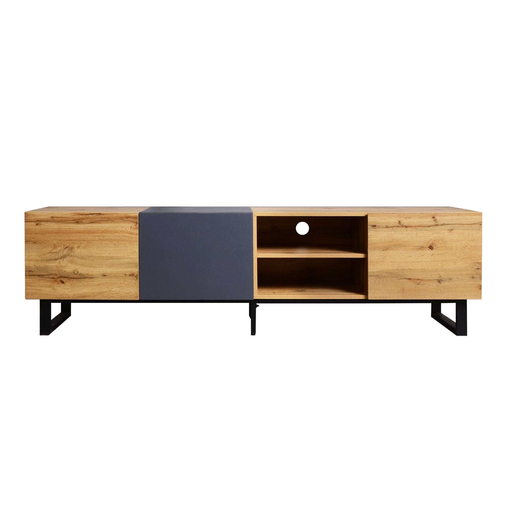 Modern Tv With 3 Cabinets& Open Shelves, Color Matching Media Console Table For Tvs Up To 80'', Entertainment Center With Drop Down Door For Living Room, Bedroom, Home Theatre Wood Brown Primary