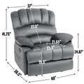 Large Manual Recliner Chair In Fabric For Living Room, Grey Grey Polyester Manual Handle Metal Primary Living Space Medium Firm Cushion Back Heavy Duty American Design Pine Pillow Top Arms Fiber Foam And Polyester Fiber Pad Fabric