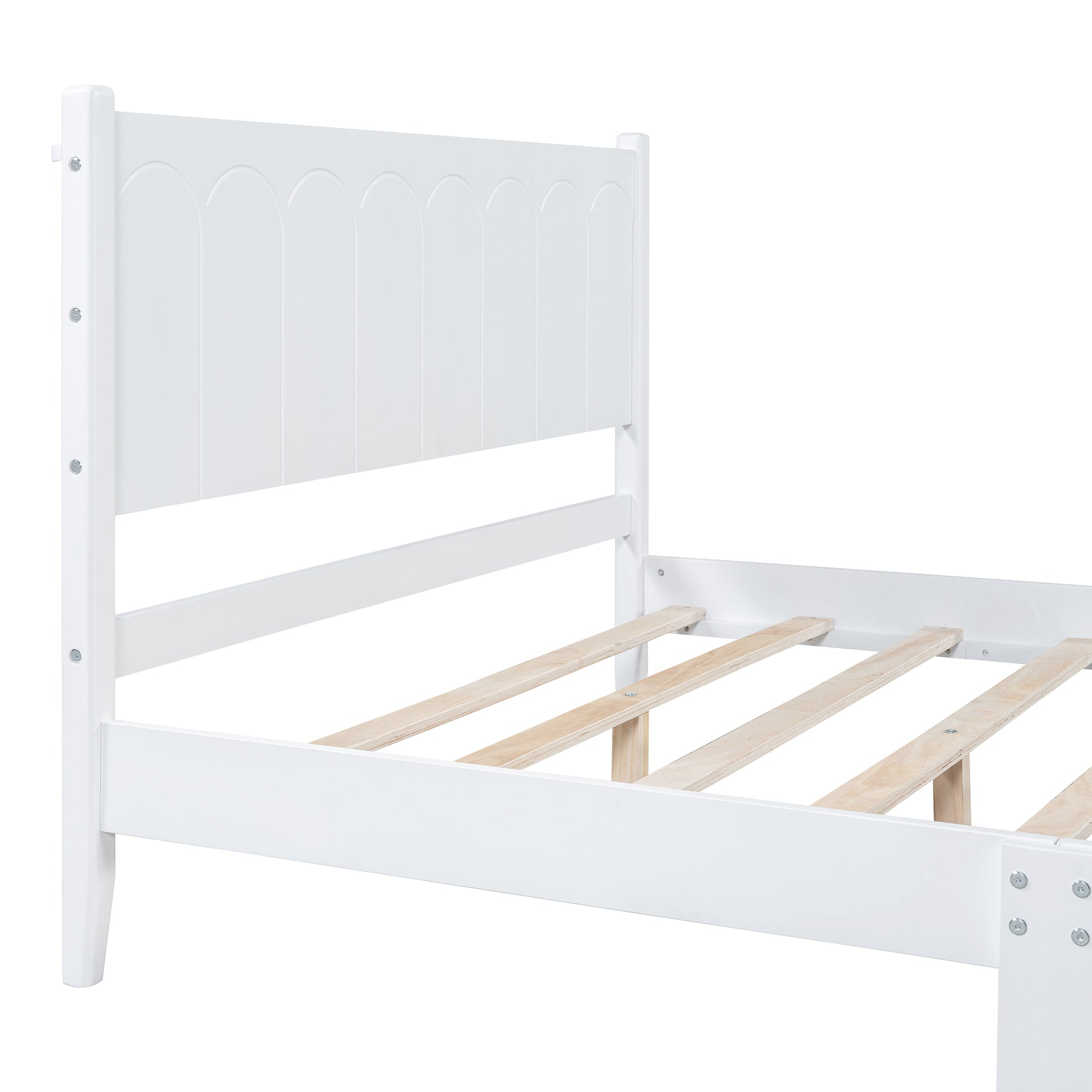 Full Size Wood Platform Bed Frame, Retro Style Bed With Rectangular Headboard,No Need Box Spring,White Full White Wood