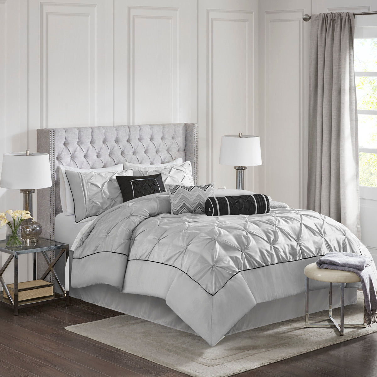 7 Piece Tufted Comforter Set Grey Cal King California King Grey Polyester