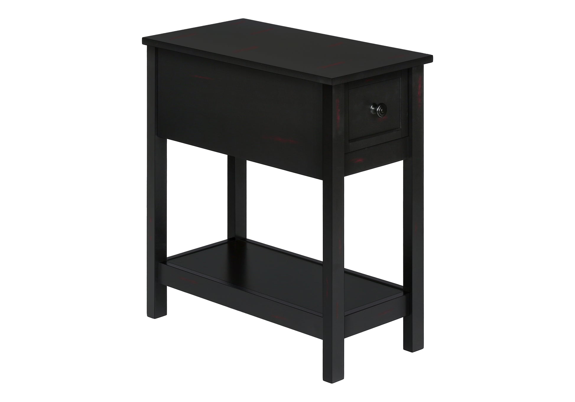 Accent Table, 2 Tier, End, Lamp, Nightstand, Side Table, Narrow, Small, Storage Drawer, Bedroom, Black Veneer, Transitional Black Mdf