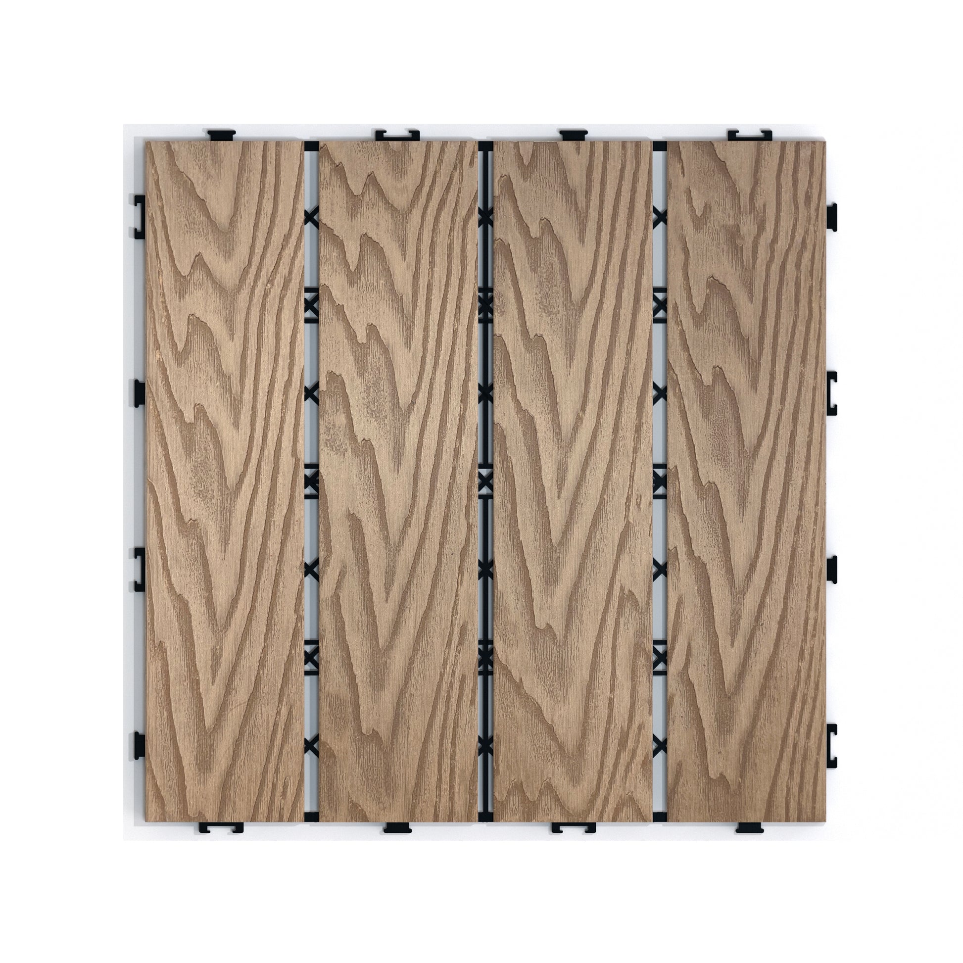 Patio Floor Tiles Pack Of 22 Wpc Wood Plastic Composite Patio Deck Tiles Diy Interlocking Decking Tiles, Quick Deck Floor Tile, Court Tile, Water Resistant Indoor Outdoor 11.8" 3D Teak Teak Plastic