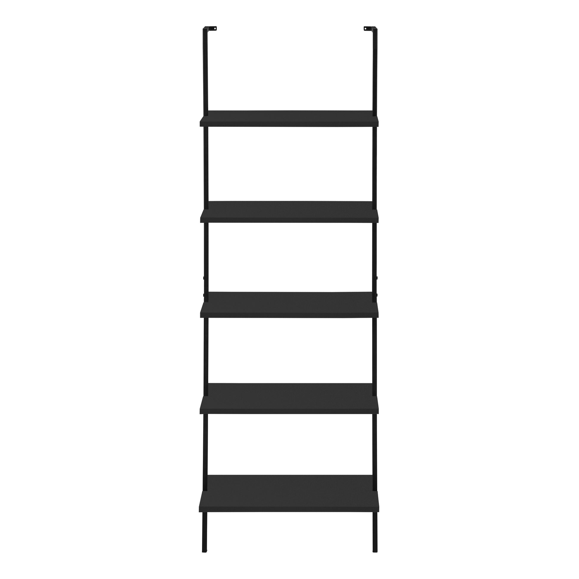 Bookshelf, Bookcase, Etagere, Ladder, 5 Tier, 72"H, Office, Bedroom, Black Laminate, Black Metal, Contemporary, Modern Black Metal