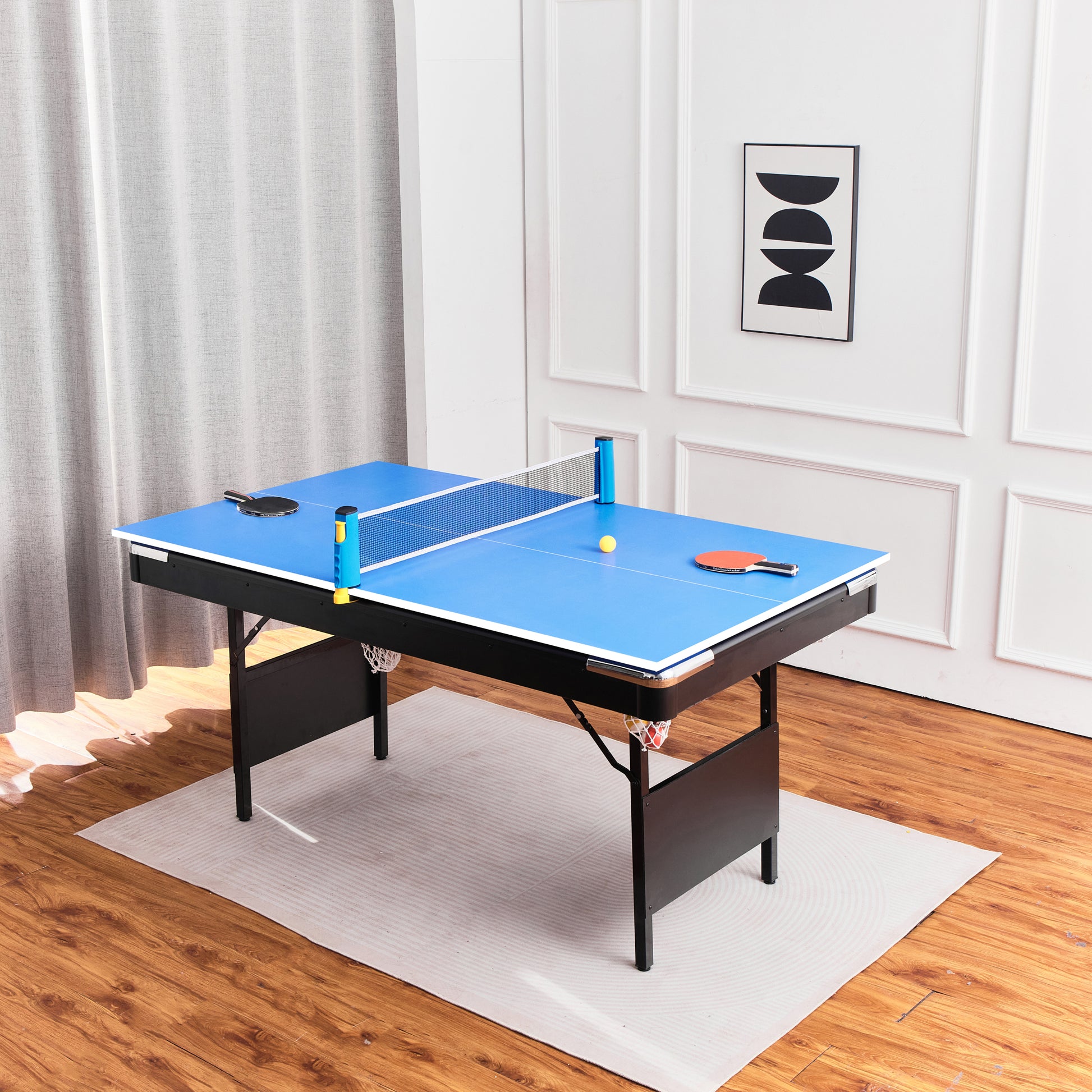 5.5F 3 In 1 Billiard Table, 3 In 1 Pool Table, 3 In 1 Table Tennis Table, Billiards, Pool Table, Multifunctional Billiard Table, Multifunctional Pool Table, Multifunctional Table Tennis Table, Table Balls Sports Black Blue Without Foldable Primary Living