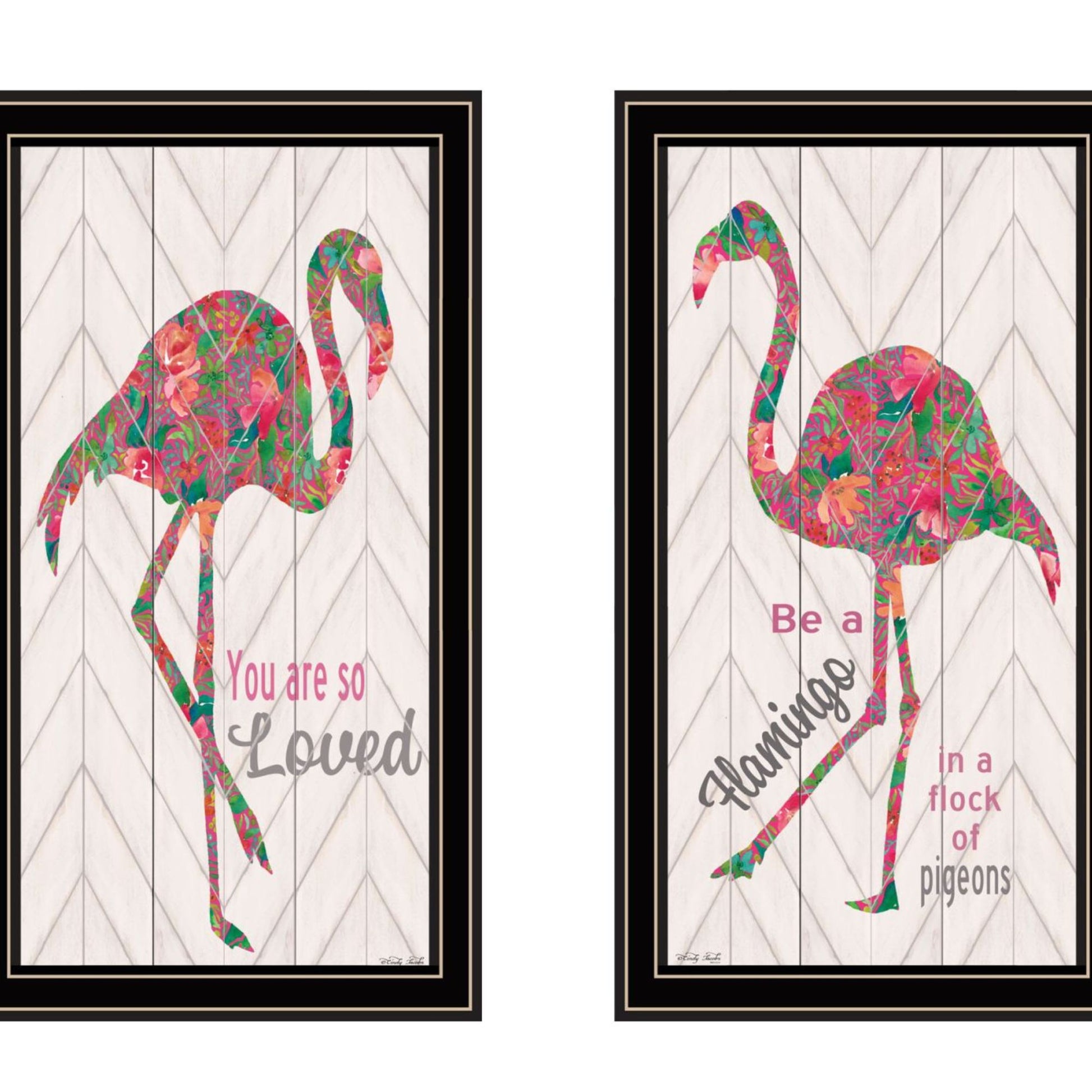 "Flamingo'S A Matrix Colors " Framed Wall Art For Living Room, Wall Art Print For Home Decor, Bedroom Wall Art By Cindy Jacobs Multicolor Wood Paper