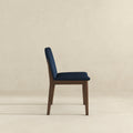 Laura Blue Linen Solid Wood Dining Chair Set Of 2 Dark Blue,Dark Brown Brown Linen,Solid Wood