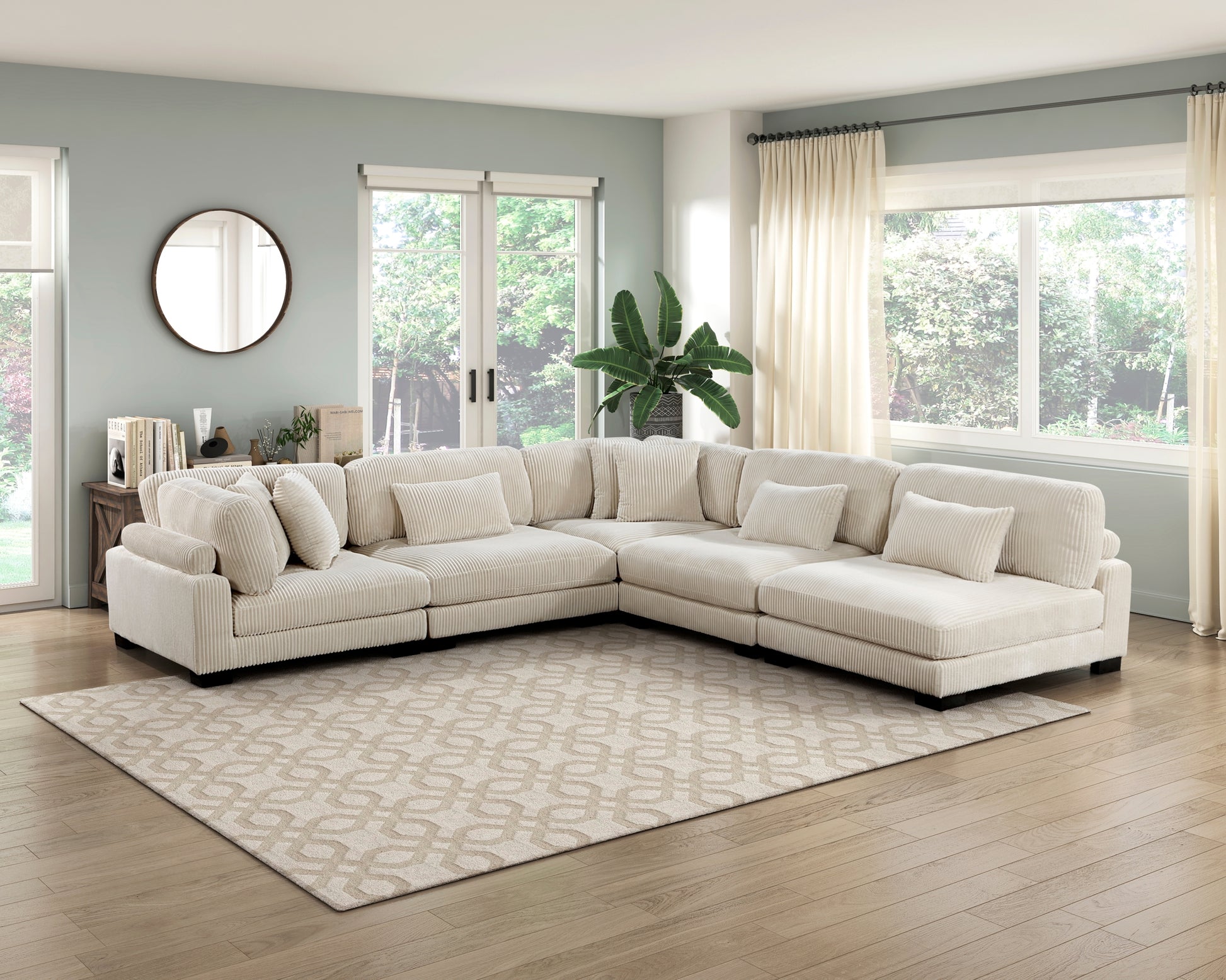 1Pc Modern Living Room Furniture Modular Corner Seat Plush Beige Corduroy Fabric Upholstery Plywood Frame, Matching Pillows Beige Wood Primary Living Space Modern Plywood 1 Seat