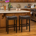 30 Inch Backless Brown Leather Counter Stool Set Of 2 Brown Set Of 2 Leather