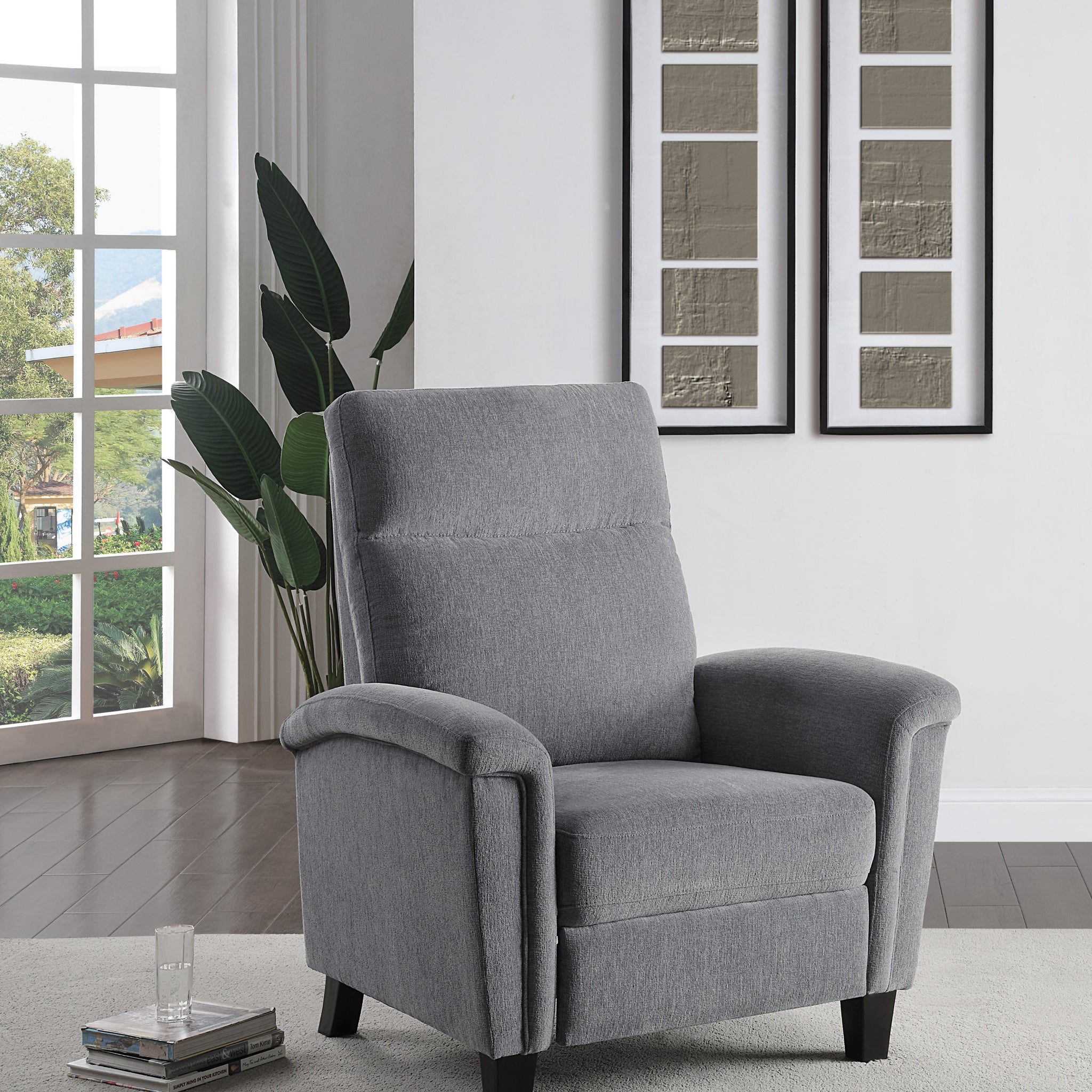 1Pc Push Back Reclining Chair Plush Pillowtop Arms Gray Chenille Fabric Upholstery Solid Wood Modern Living Room Furniture Gray Chenille Wood Primary Living Space Modern Pillow Top Arms Solid Wood