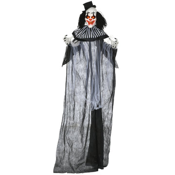 Homcom 6' Life Size Outdoor Halloween Decoration, Classic Black And White Striped Clown Animatronic, Sound And Motion Activated Animated Prop With Light Up Eyes & Sounds Black Polyester