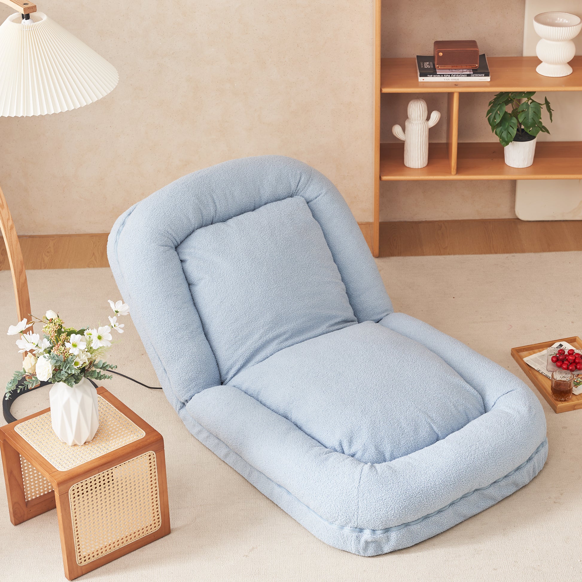 Triple Fold Down Sofa Bed,Blue Blue Metal Cotton Metal