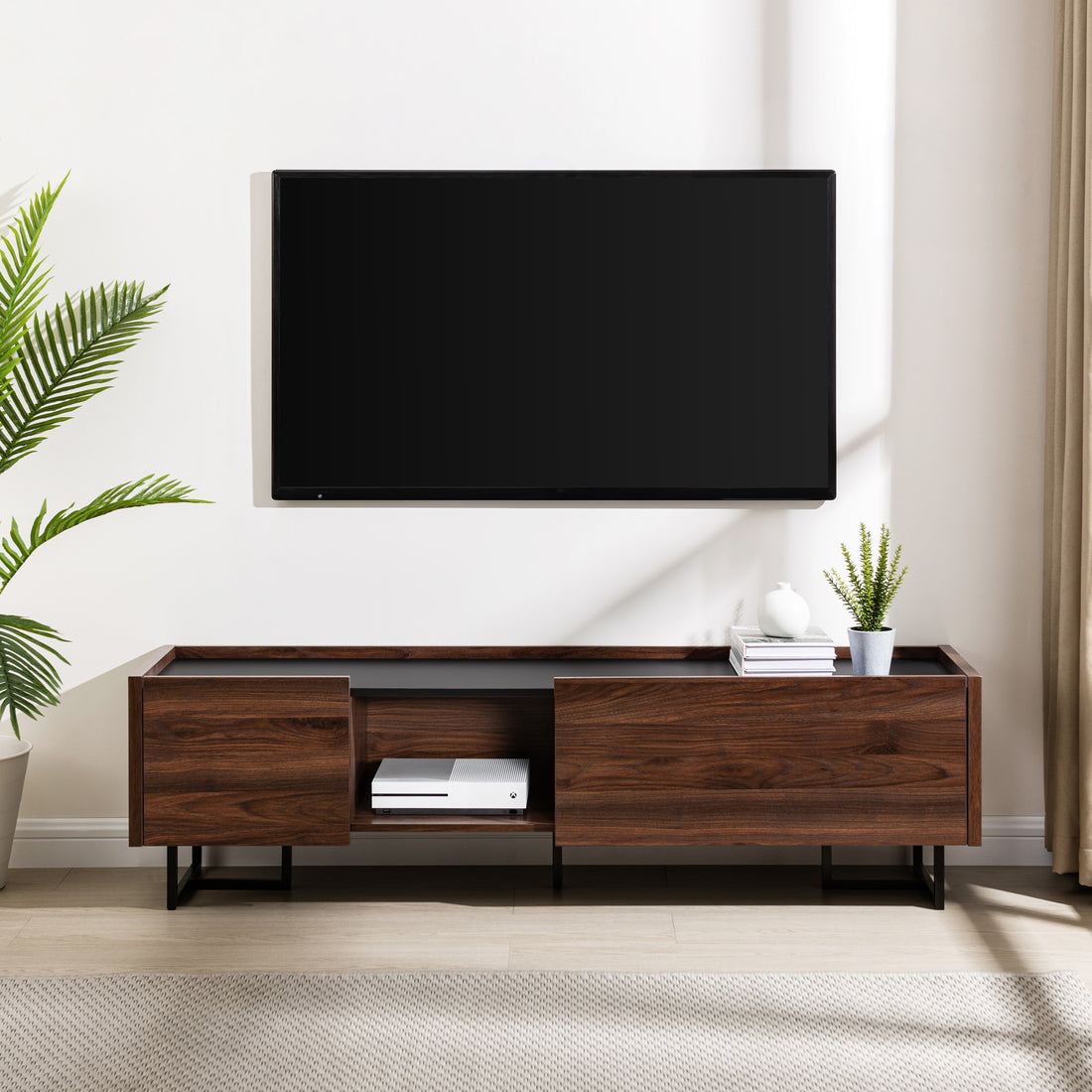 Contemporary Low Profile Tv Stand For Tvs Up To 65 Inches Dark Walnut Dark Brown 60 69 Inches Mdf Mdf