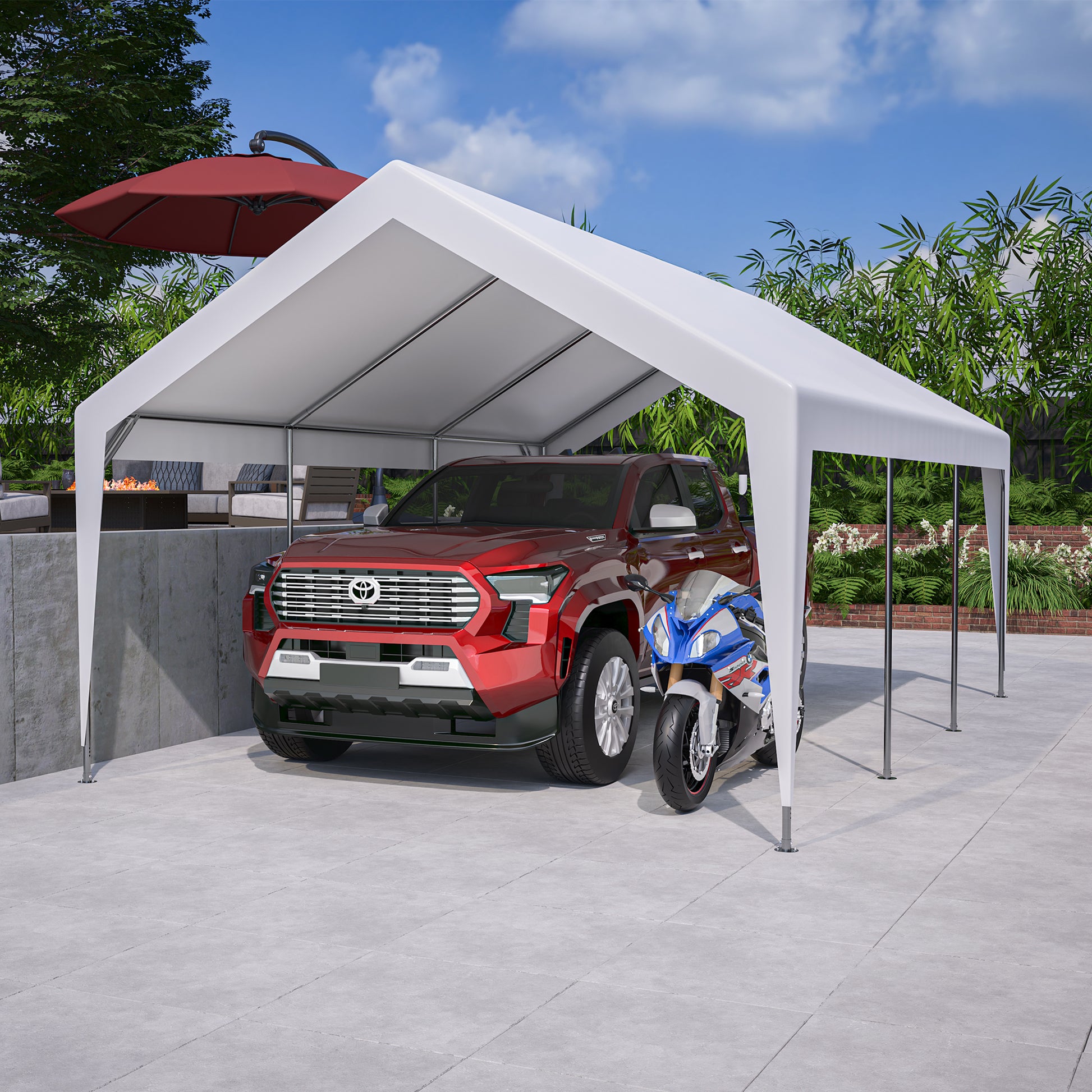 13X20 Heavy Duty Steel Carport Storage Canopy Garage Tent W Removable Sidewalls White Metal