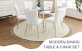 Table And Chair Set.A Modern Minimalist Round Dining Table With Transparent Tempered Glass Top And Silver Metal Legs,Paried With 6 Chairs With Pu Backrest And Seat Cushion And Silver Metal Legs.