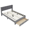 Queen Size Upholstered Platform Bed With A Big Drawer, Gray Box Spring Not Required Queen Gray Wood Bedroom Bed Frame Polyester Upholstered