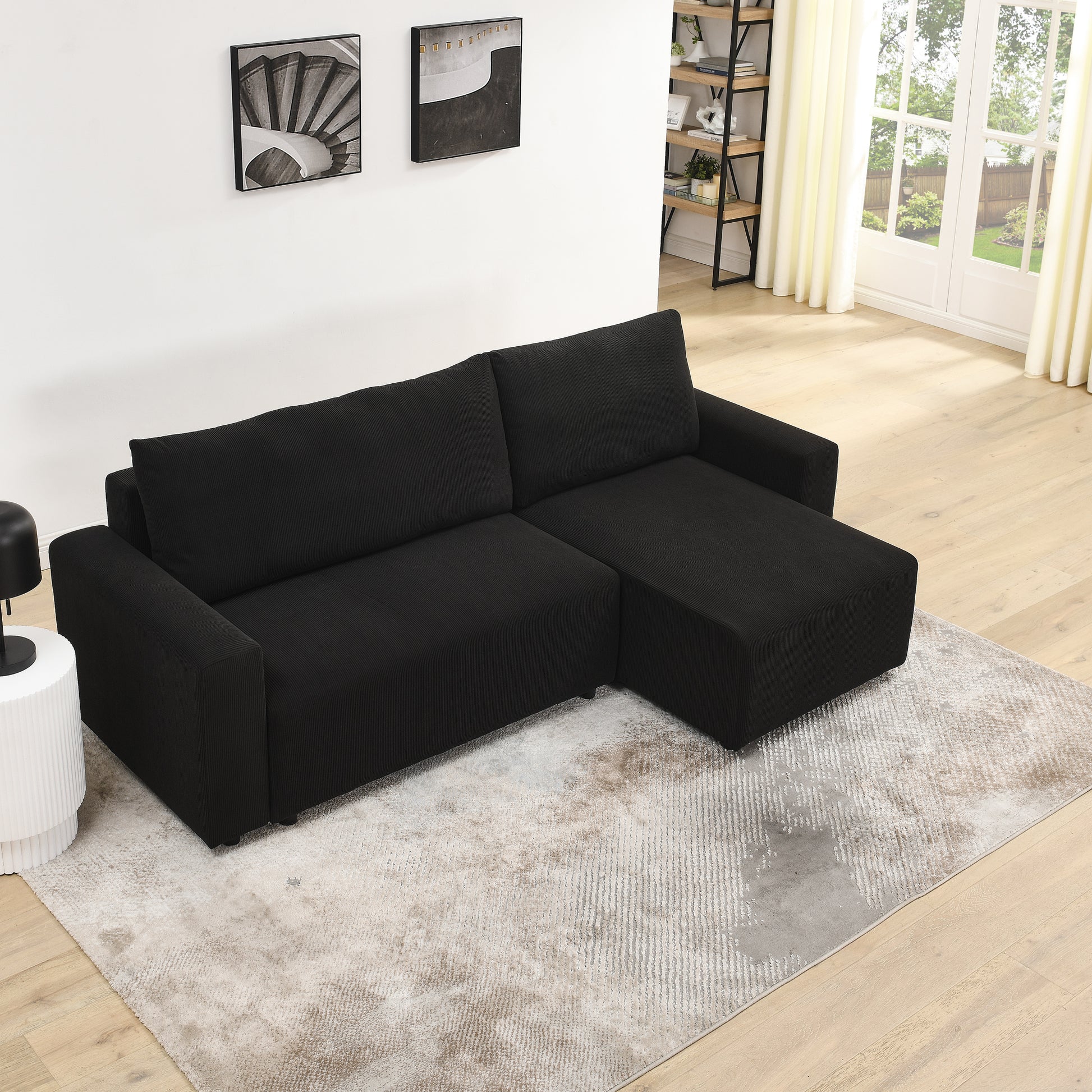 Modular Corduroy Upholstered 3 Seater Sofa Bed With Storage For Home Apartment Office Living Room, Free Combination, L Shapedblack Black Wood Primary Living Space Medium Soft Pillow Back Eucalyptus Square Arms Foam Corduroy 3 Seat