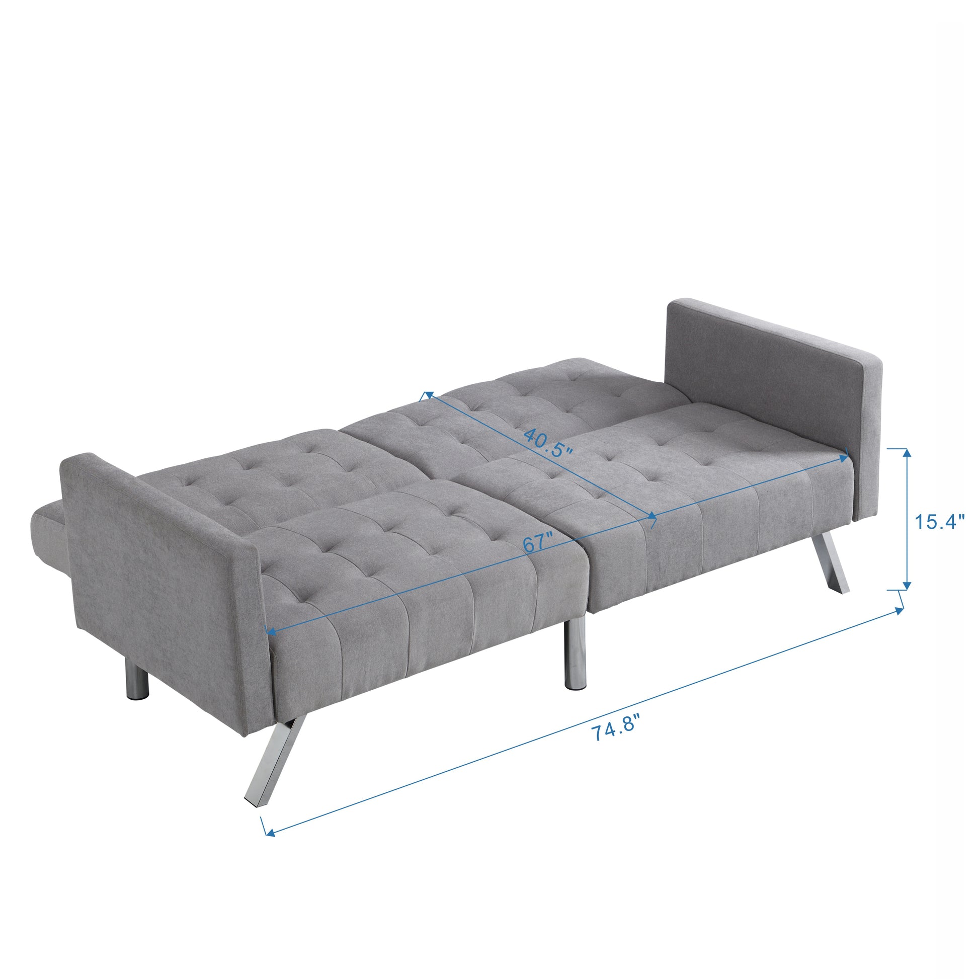 Sofa Bed Convertible Folding Light Grey Lounge Couch Loveseat Sleeper Sofa Armrests Living Room Bedroom Apartment Reading Room Light Grey Linen 2 Seat