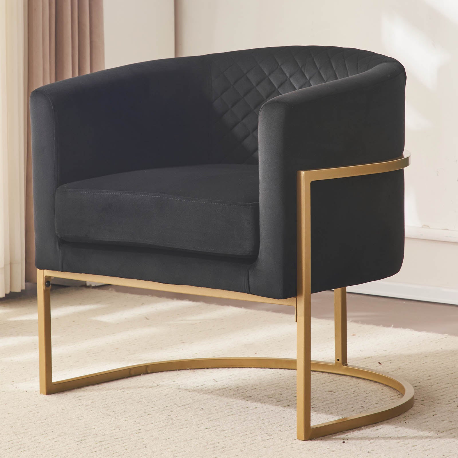 Upholstered Velvet Chair Gold Metal Bracket, Medieval Living Room Office Tea Room Lounge Chair With Curved Backrest Black Modern Foam Velvet