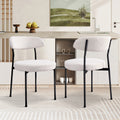 Boucle Upholstered Dining Chairs With Curved Backrest & Metal Legs Set Of 2, Beige Metal Beige Dining Room Foam Classic,Modern Dining Chairs Set Of 2 Foam Fabric Metal