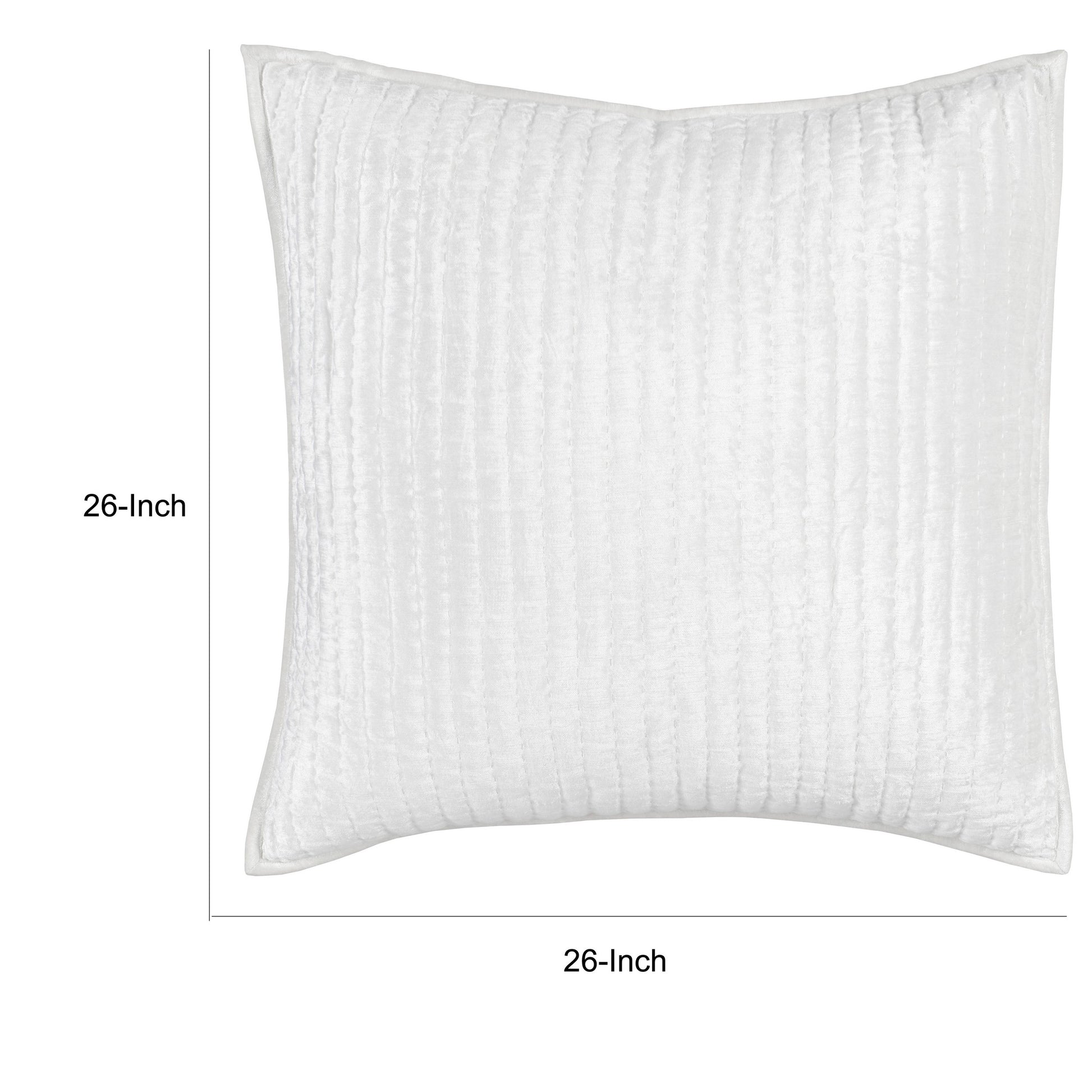 Lipa 26 Inch Square Classic Handmade Euro Pillow Sham, Rayon Velvet, Ivory White Velvet