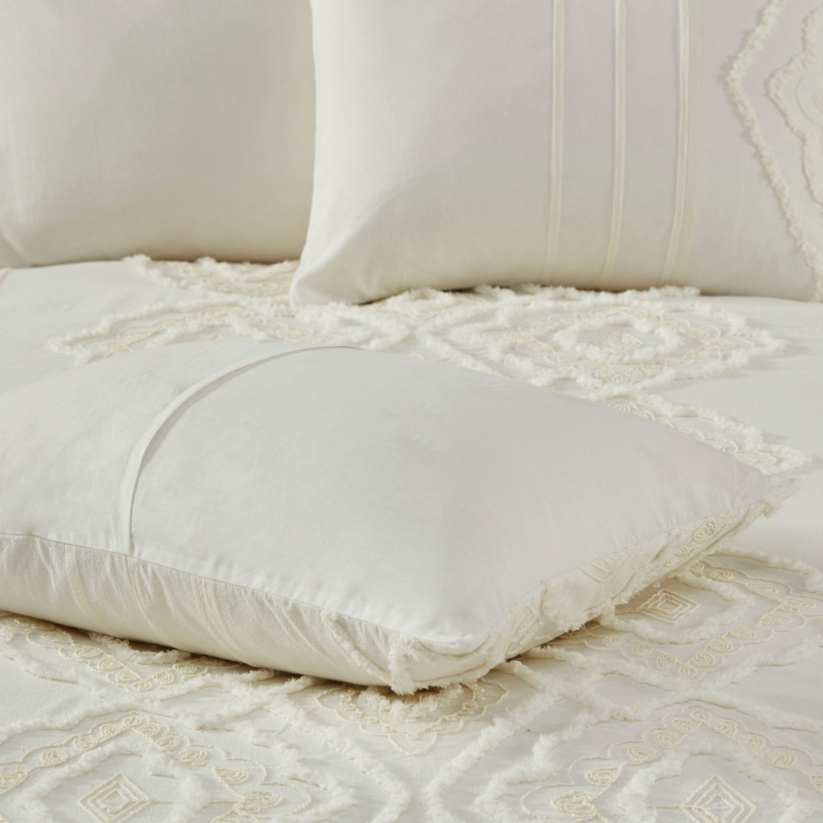 3 Piece Cotton Duvet Cover Set Queen Off White Cotton