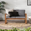 Contemporary Solid Acacia Wood Loveseat With Cushions Brown Brown Polyester Acacia Wood