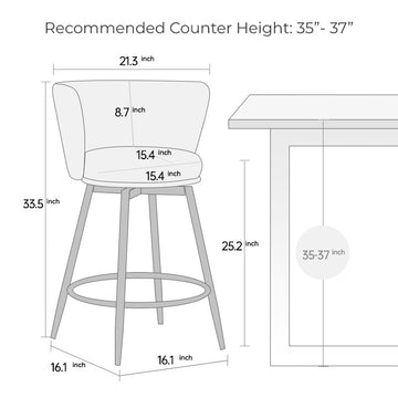 Counter Height Bar Stools Set Of 2, 360 Swivel Upholstered Barstools With Backs And Metal Legs, 26" H Seat Height, Velvet Fabric,Goldy Footrest Beige Iron,Polyester Blend